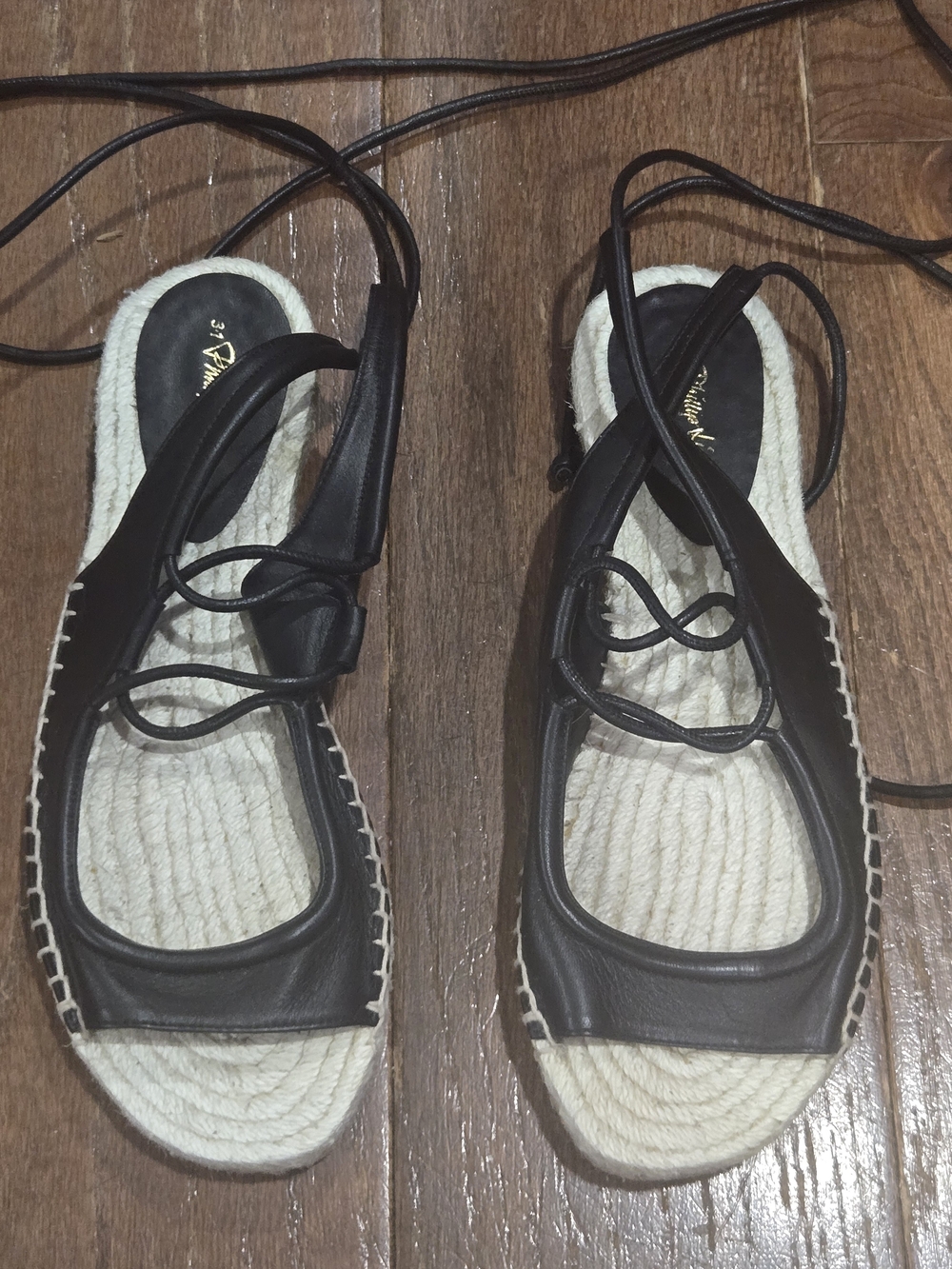 Black Lace-Up Espadrille Sandals w/ Braided Jute Outsole & Rubber Sole, 37 NEW**